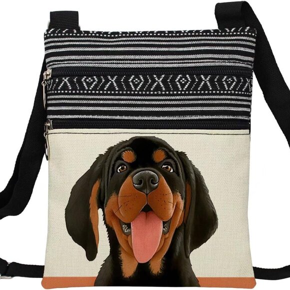 Cartoon Rottweiler Crossbody Bag Polyester Small Ethnic Pattern Adjustable Strap - Picture 1 of 7